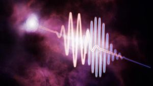 Recreación artística de un pulso de ondas de radio que ha servido para localizar la materia perdida del universo.