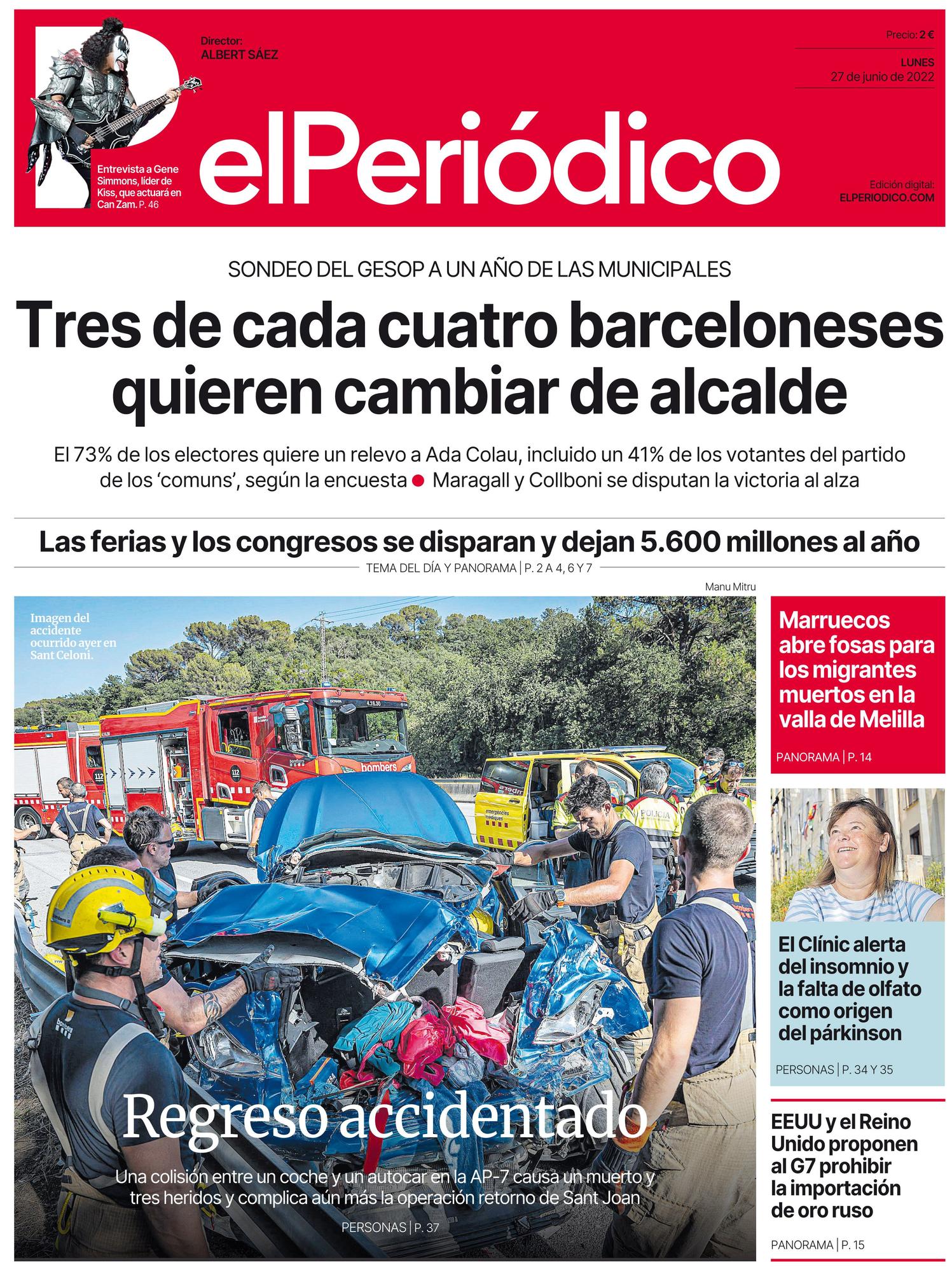 La portada de EL PERIÓDICO del 27 de junio de 2022