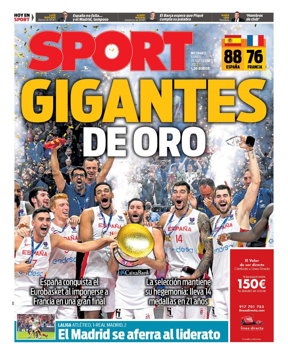 Esta es la portada de SPORT de hoy lunes 19 de septiembre