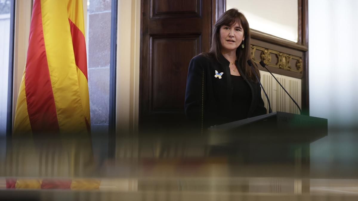 La presidenta del Parlament, Laura Borràs, comparece para valorar el primer año en el cargo, el 11 de marzo del 2022.