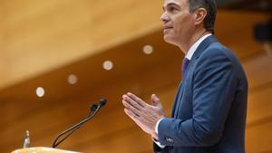 Archivo - El presidente del Gobierno Pedro Sánchez, interviene durante la sesión extraordinaria del Congreso, en el Palacio del Senado, a 18 de enero de 2024, en Madrid (España).