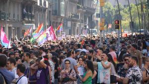 La manifestación por los derechos LGTBI este sábado en Barcelona.