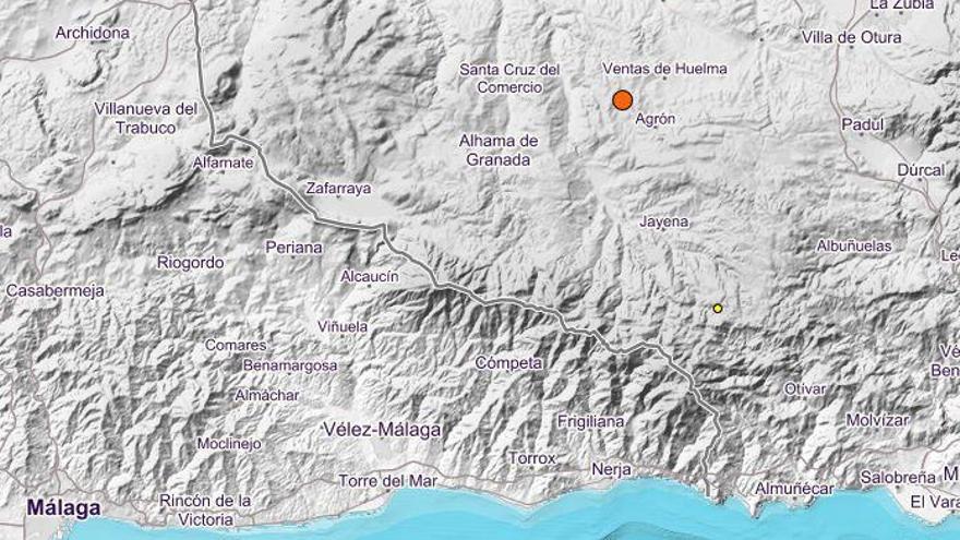 Situación del epicentro del terremoto sentido anoche en la Axarquía.