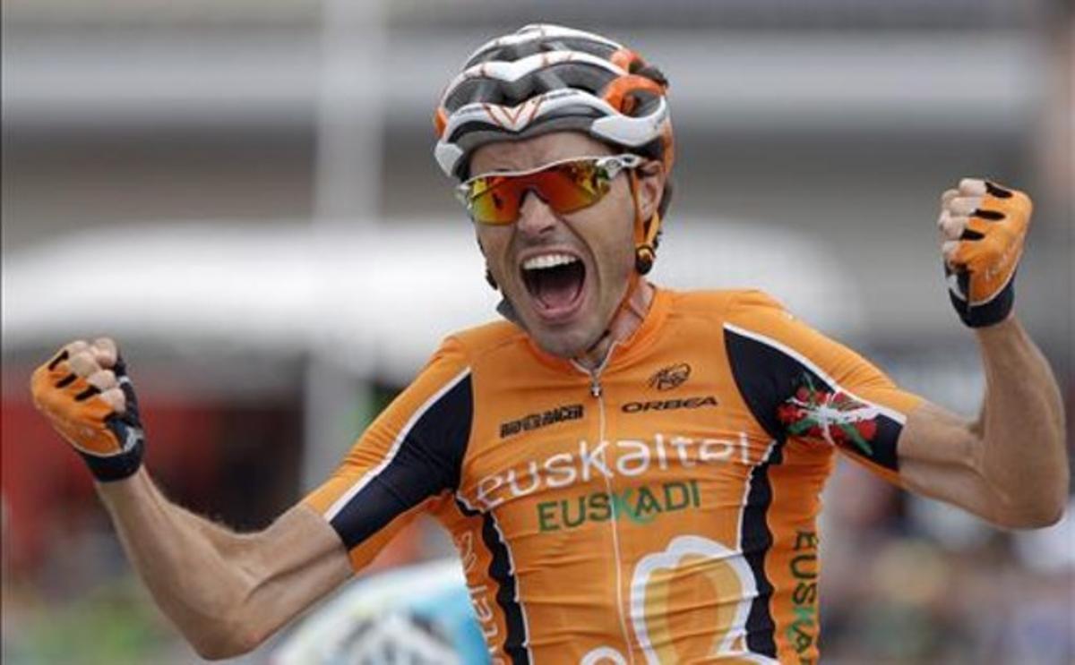 Samuel Sánchez celebra la victòria en l’etapa reina del Critèrium del Dauphiné.