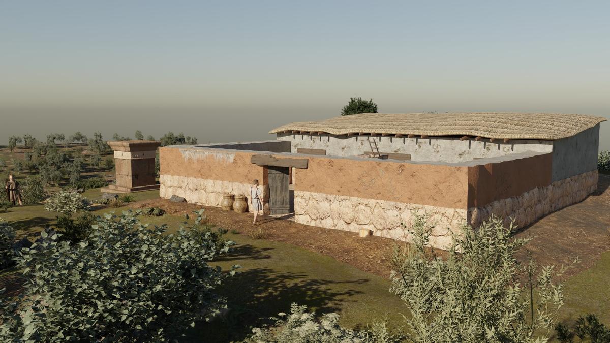Edificio A del Cerro de la Merced de Cabra, en la recreación.
