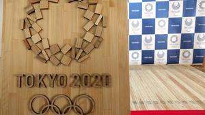 GRAF469. TOKIO, 29/01/2020.- Detalle del logo de los Juegos Olímpicos de Tokio 2020 en madera en Tokio, Japón. La capital nipona aspira a que sean unos Juegos sostenibles, y para ello ha decidido construir muchas de las infraestructuras con carácter temporal y materiales reciclables. EFE/ Antonio Hermosín Gandul