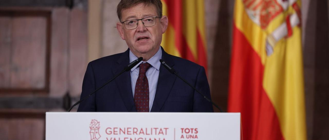 El president de la Generalitat, Ximo Puig, en sus declaraciones a los medios