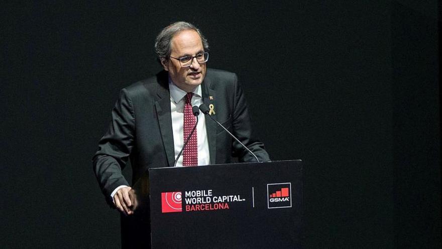 Torra habla durante el MWC.