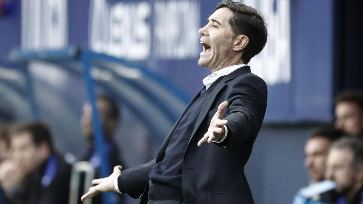 Marcelino, duirante el partido.