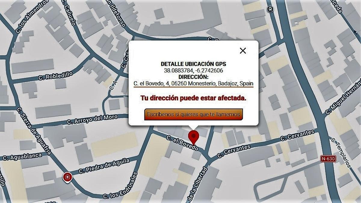 Mapa interactivo para comprobar los domicilios que pudieran estar afectados