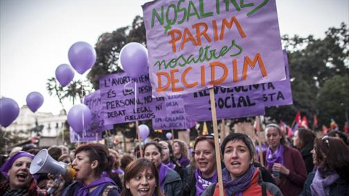 Protesta en Valencia, en marzo del 2014, contra la reforma de la ley del aborto.