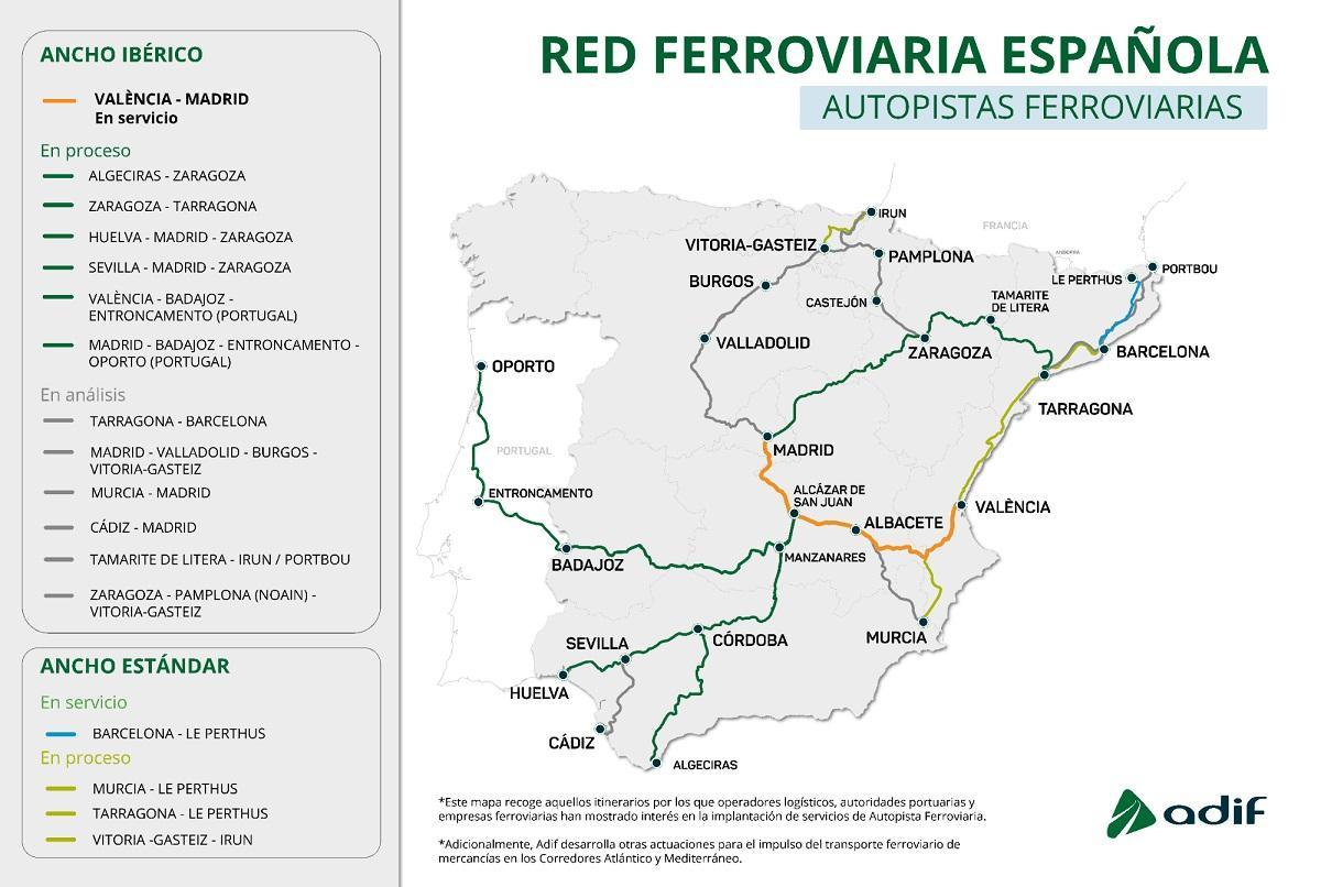 Así están las autopista ferroviarias en España.
