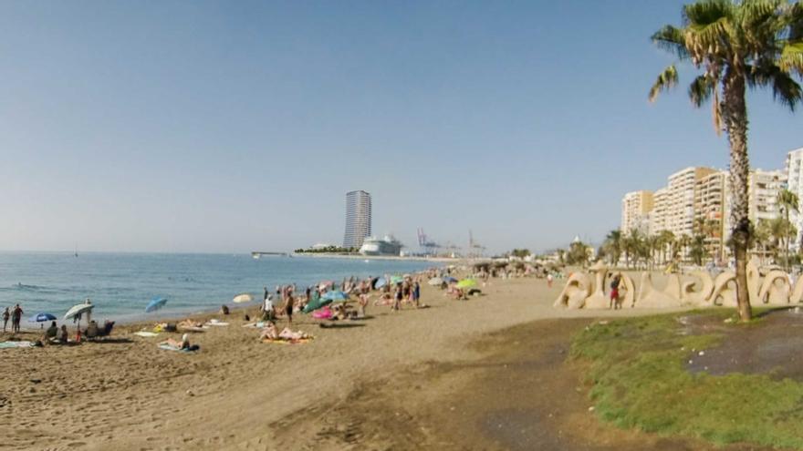 Recreación del rascacielos 'Torre del Puerto' desde la playa de La Malagueta.