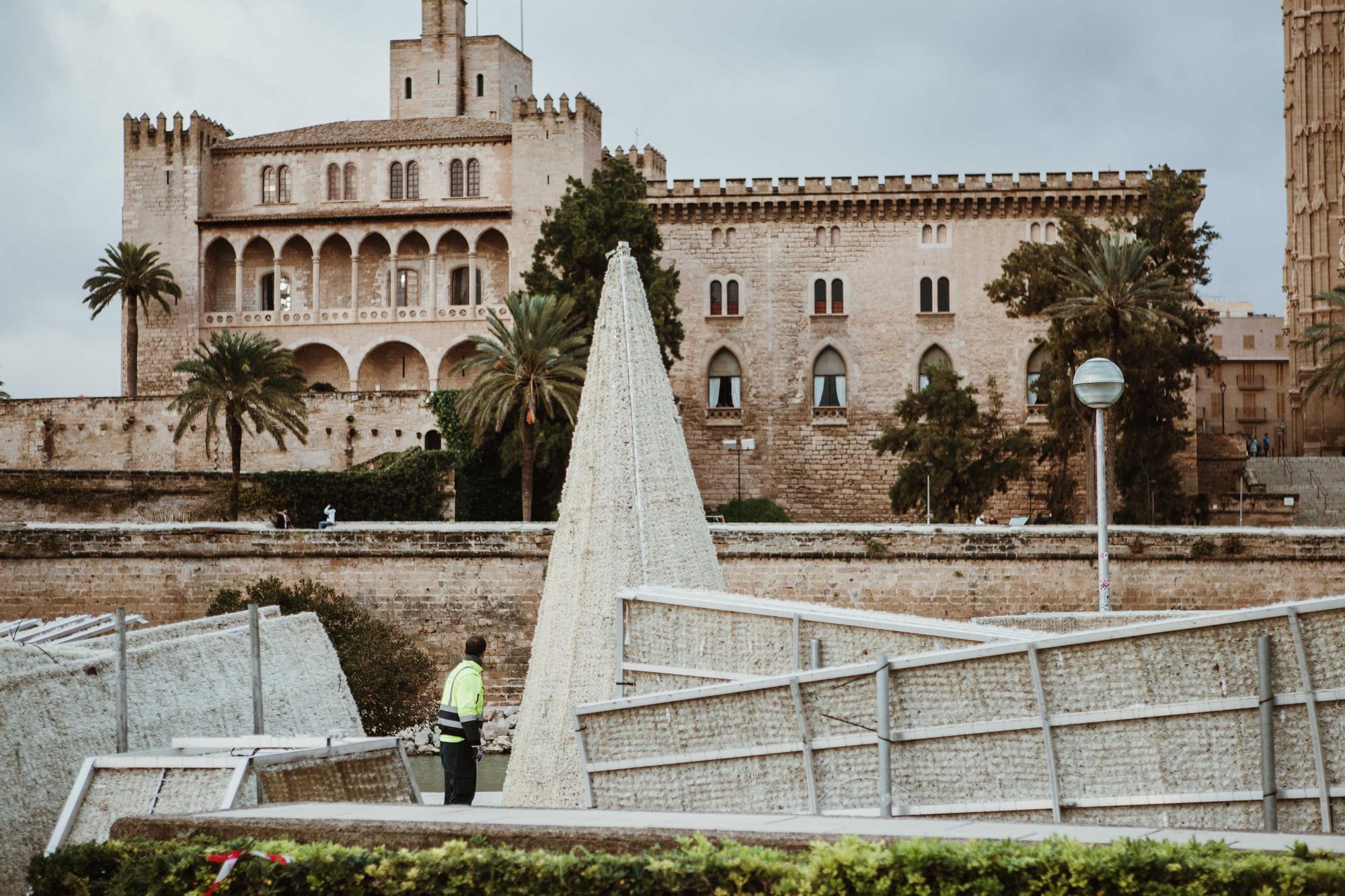 Cort empieza a montar el árbol iluminado del Parc de la Mar