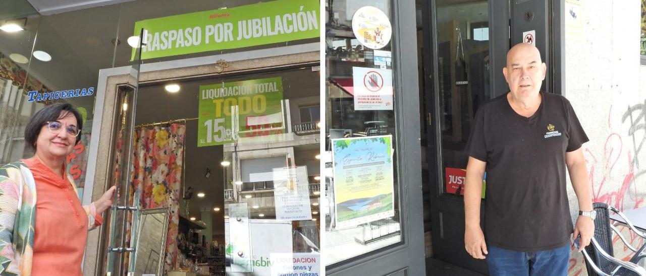 Mari Carmen Rodríguez, de 66 años y a punto de jubilarse en su tienda de cortinas. Valerio Varela, de 64, es hostelero en los vinos.