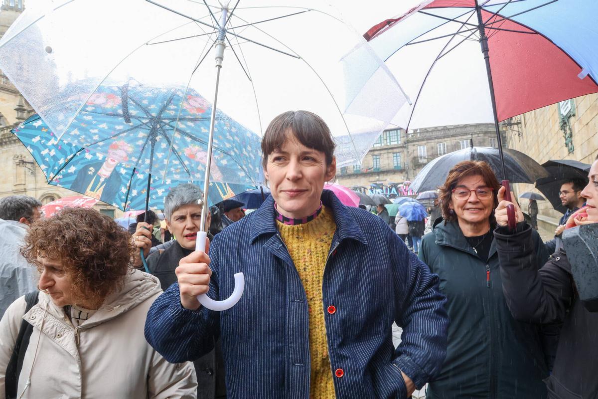 A voceira nacional do BNG, Ana Pontón, esta mañá na praza da Quintana