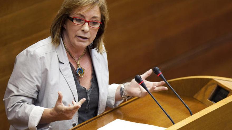 La portavoz de IU, Marga Sanz, durante su intervención en el acto de investidura del candidato del PP a presidente de la Generalitat Valenciana, Alberto Fabra, celebrado hoy en Las Corts