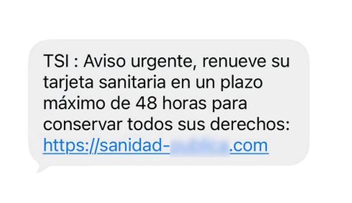 Mensaje enviado para renovar la tarjeta sanitaria.