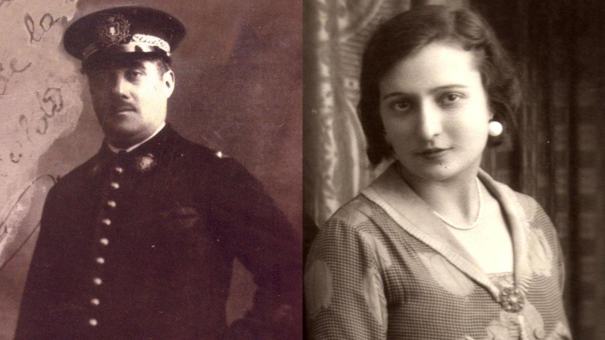 Jaume Teixidor (con el uniforme de la Primitiva en 1925) y Amparito Roca.