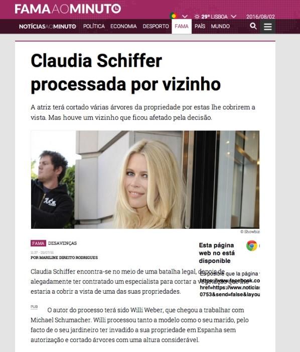 Conflicto de Claudia Schiffer en periódicos digitales internacionales