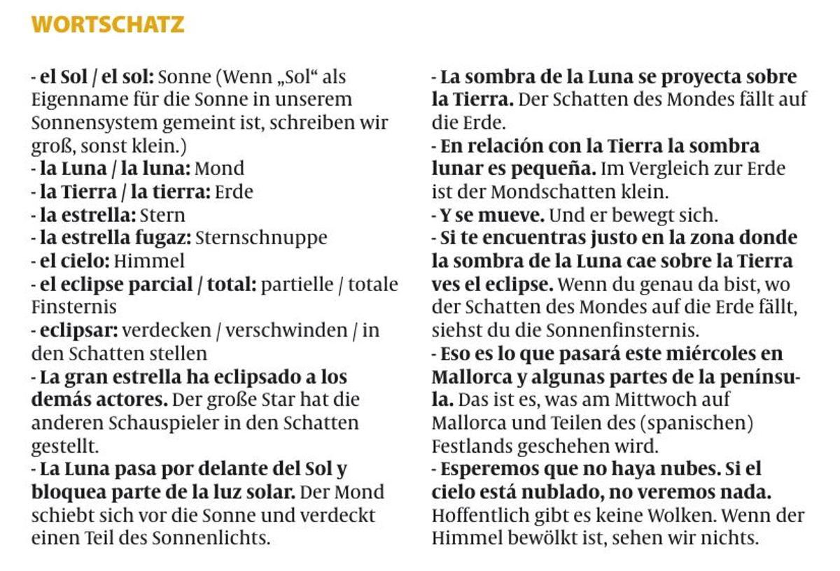 Der Wortschatz zum Thema.