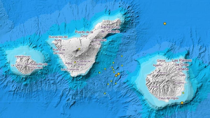 El Involcan registra un pequeño enjambre sísmico entre Tenerife y Gran Canaria