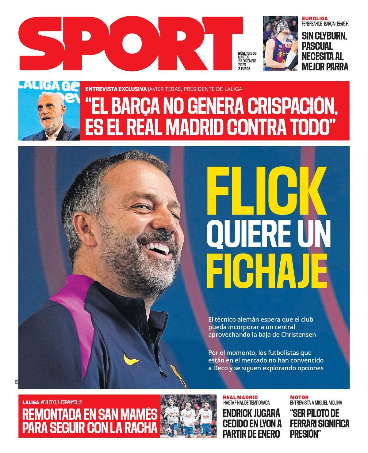 Esta es la portada de SPORT de hoy martes, 23 de diciembre de 2025