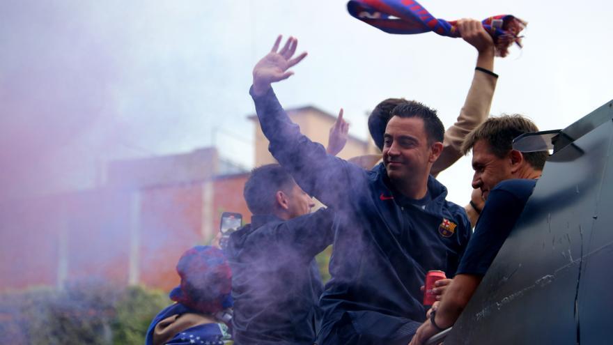 Multitudinària celebració de les lligues masculina i femenina del Barça