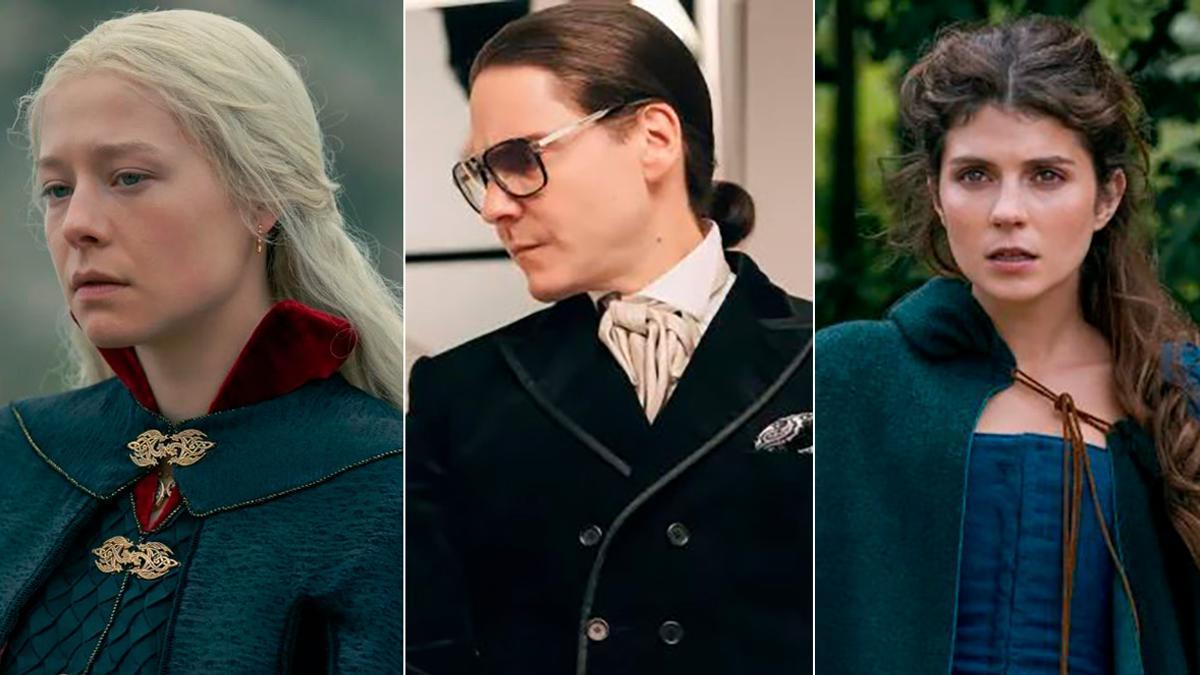 Emma D'Arcy en 'La Casa del Dragón' (Max); Daniel Brühl en 'Becoming Karl Lagerfeld' (Disney+), y Emily Bader en 'Mi lady Jane'.