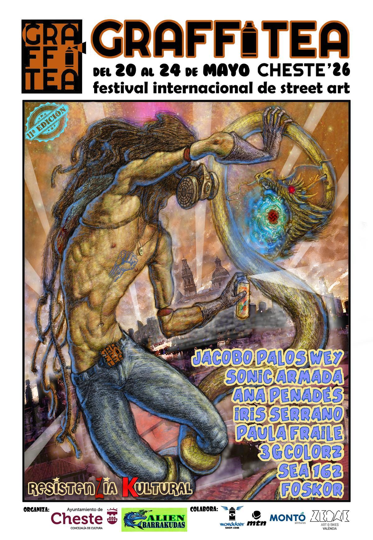 Cartel de la undécima edición del festival de arte urbano de Cheste Graffitea.