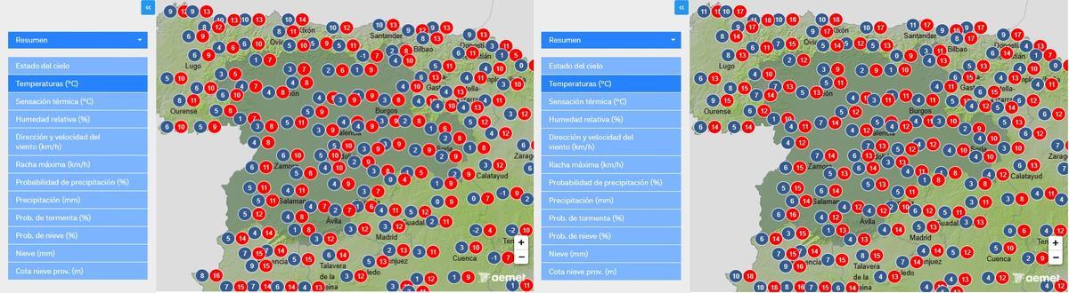 Previsión de temperaturas para el 4 y 5 de diciembre