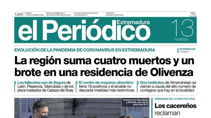 Esta es la portada de EL PERIÓDICO EXTREMADURA correspondiente al día 13 de octubre del 2020