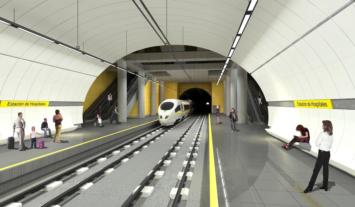Infografía de la estación de Hospitales del proyecto del tren de Gran Canaria.