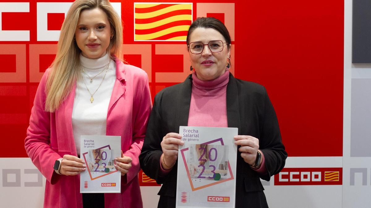 Marta Gracia Berges, técnica de igualdad y Sonia García, secretaria de igualdad de CCOO Aragón, ayer.