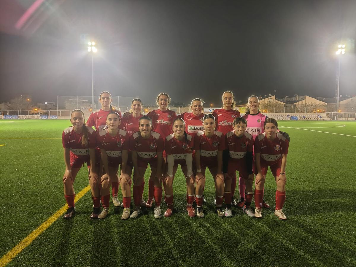 Las jugadoras del CF Gandia, antes del partido de Alicante