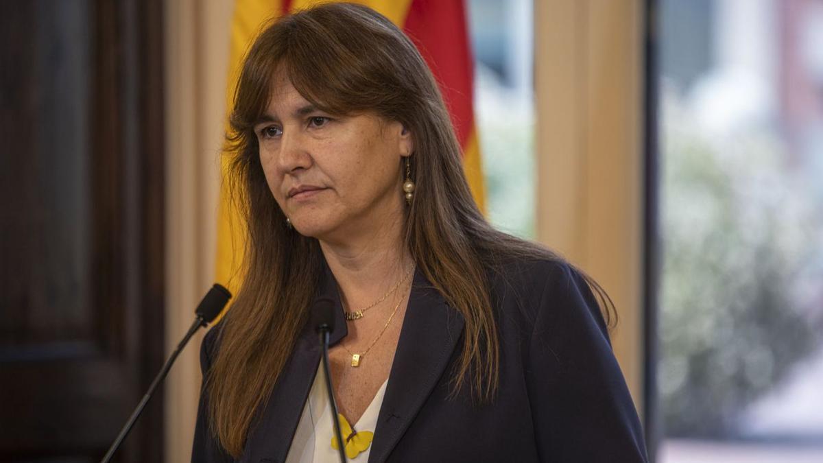 Laura Borràs, ahir, durant la seva declaració institucional | EP