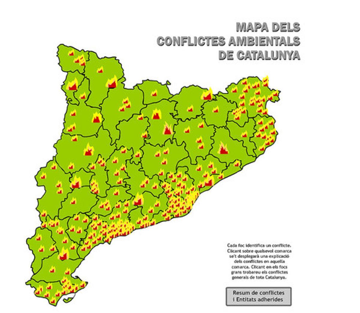 Cada foc identifica un conflicte diferent en cada comarca.