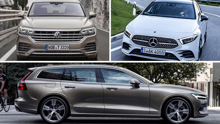 El Volkswagen Touareg, el Mercedes Clase A y el Volvo V60.