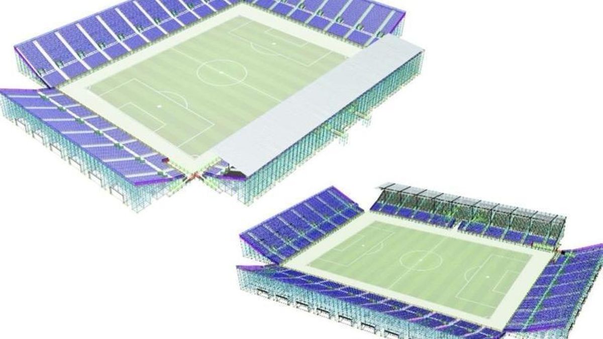 Recreación del aspecto que tendrá el estadio modular del Parking Norte.