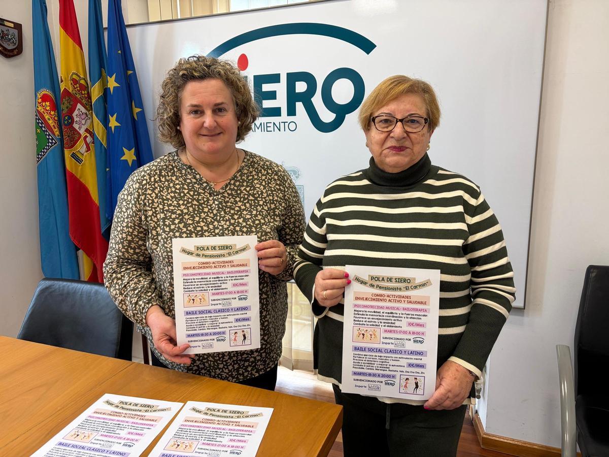 La edil de Mayores, Pilar Santianes (derecha), junto a Mari Paz Canga, presidenta del Hogar del Pensionista.