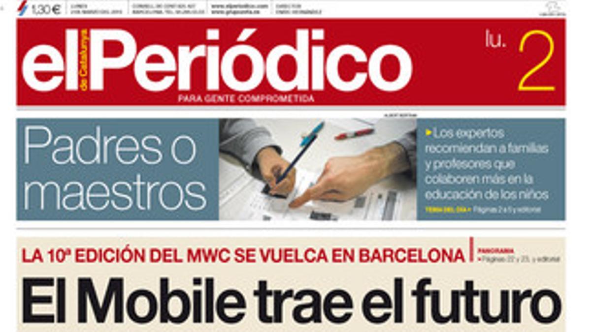 La portada de EL PERIÓDICO (2-3-2014).