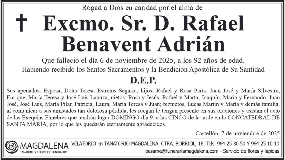 Excmo. Sr. D. Rafael Benavent Adrián