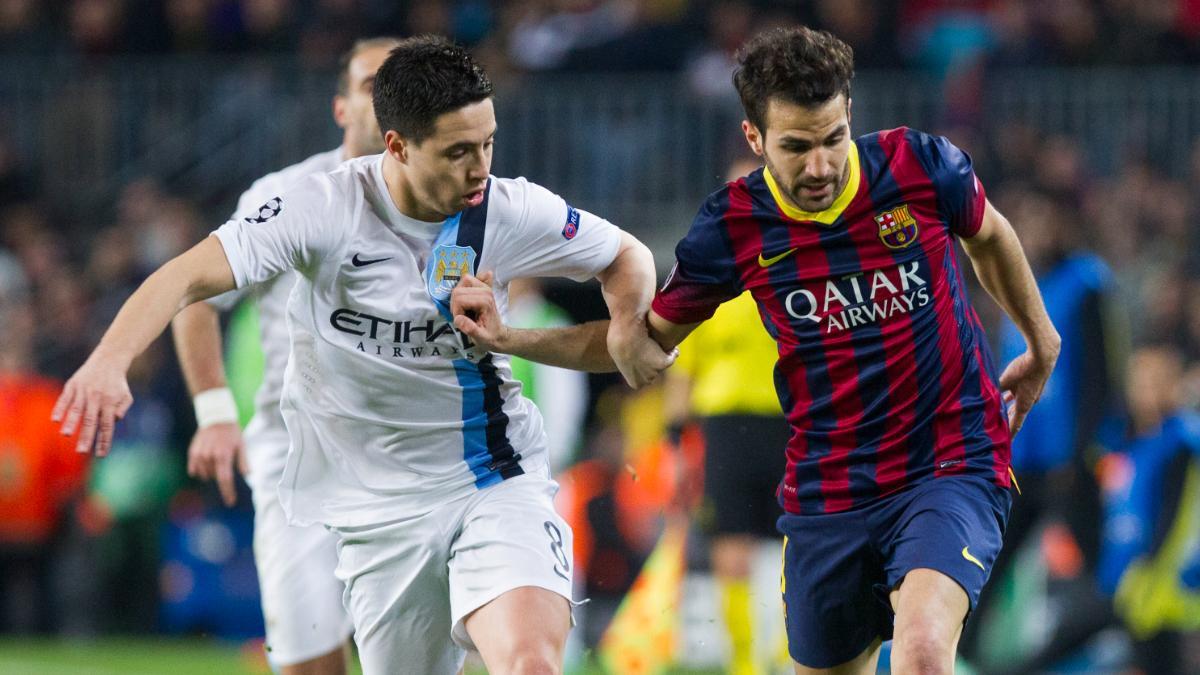Samir Nasri, durante un partido de Champions League contra el Barcelona
