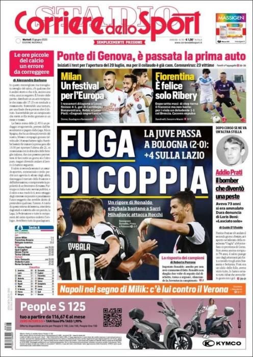 Portada CORRIERE DELLO SPORT martes 23 junio 2020