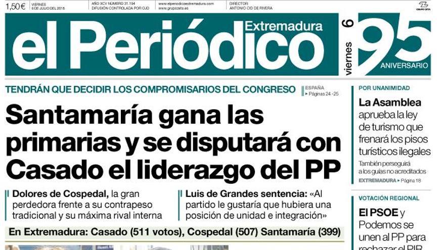 Esta es la portada de EL PERIÓDICO EXTREMADURA correspondiente al día 6 de julio del 2018