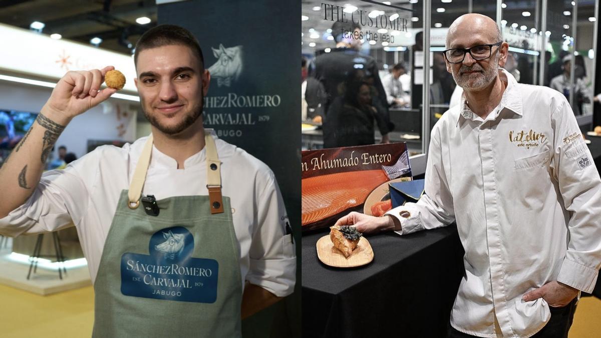 Alejandro Cano, ganador del concurso de la mejor croqueta, y Eric Ortuño, vencedor en el certamen de cruasán de salmón ahumado.
