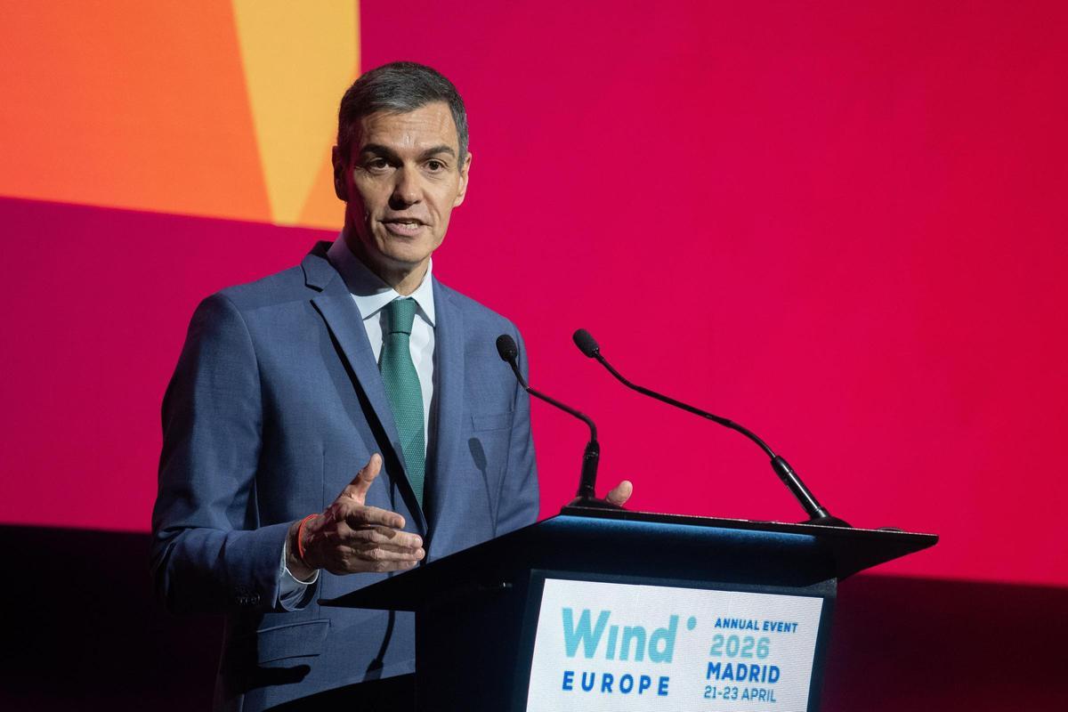 El presidente del Gobierno, Pedro Sánchez, durante la inauguración de WindEurope 2026, que se celebra este año en Madrid.