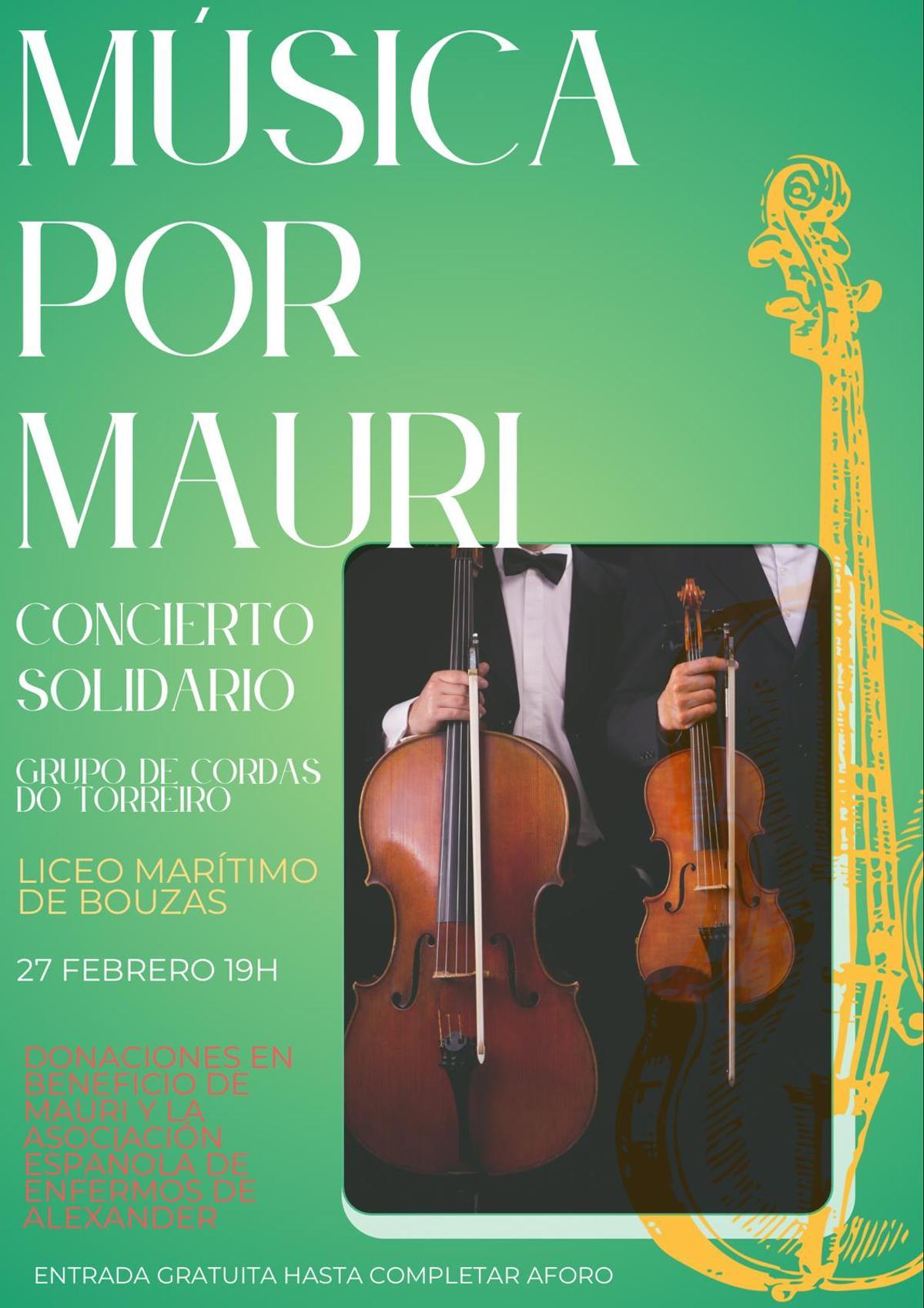 Cartel del concierto solidario en Bouzas en favor de Mauri.