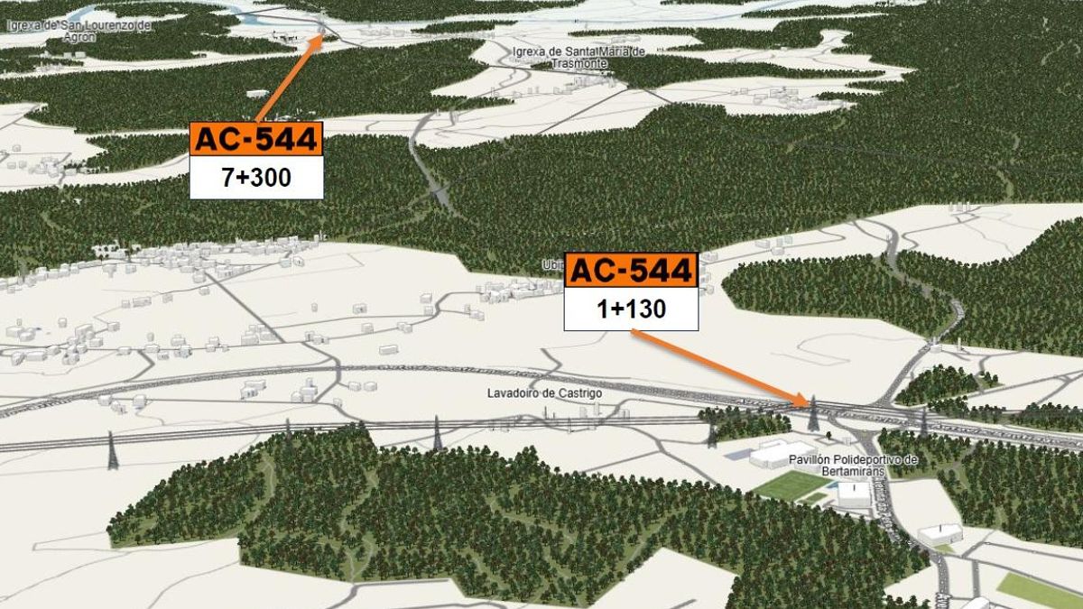 Plano de localización del tramo de la carretera AC-544 en el que se acometerán mejoras.
