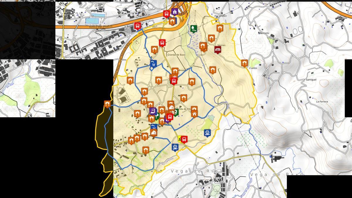 Mapa de la ruta por Granda.